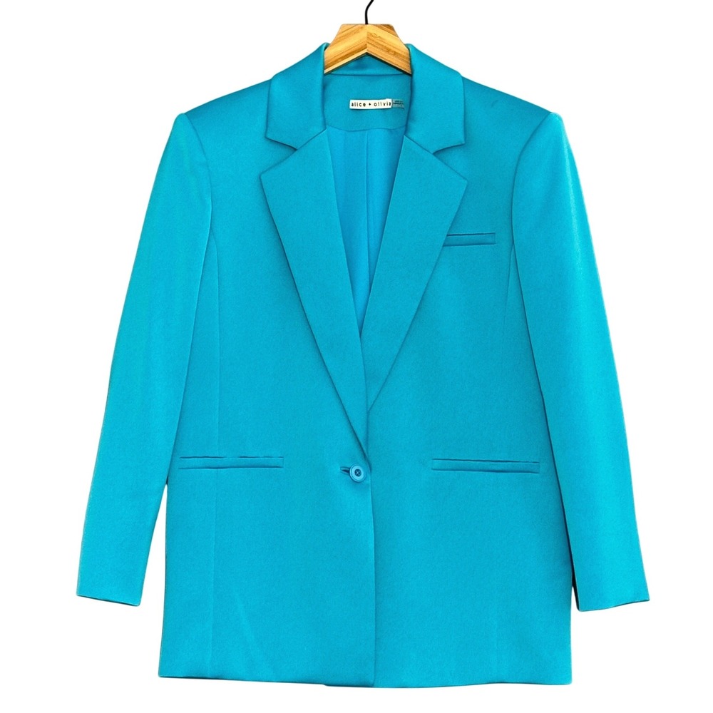 Alice + Olivia Shan Strong Shoulder Blazer Womens 2 Ocean Blue Modern Power Chic